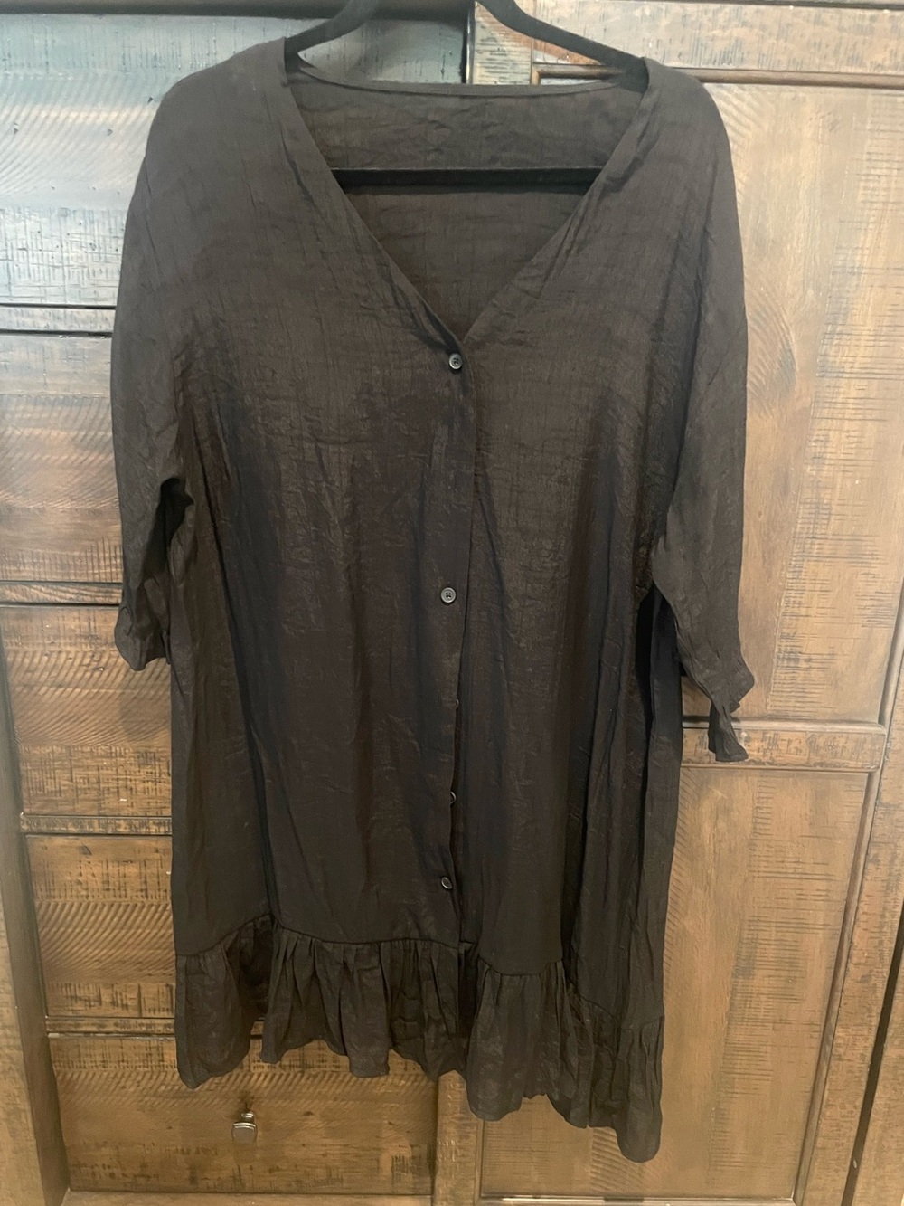 Cupshe Black V-Neck Button-Front Ruffle Hem Coverup
